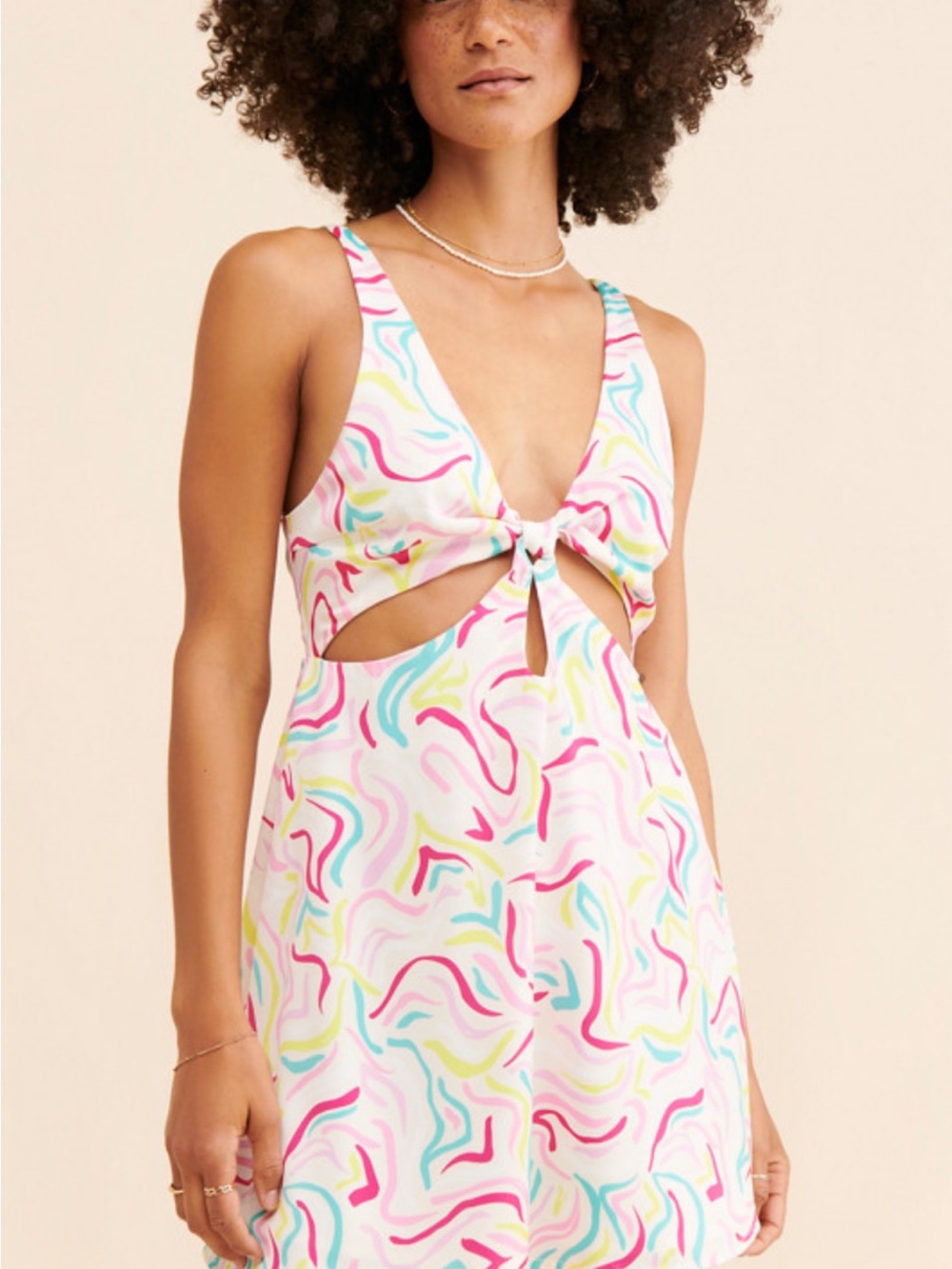 For Love And Lemons Multicolor Swirl Tie-Front Cutout Chemise